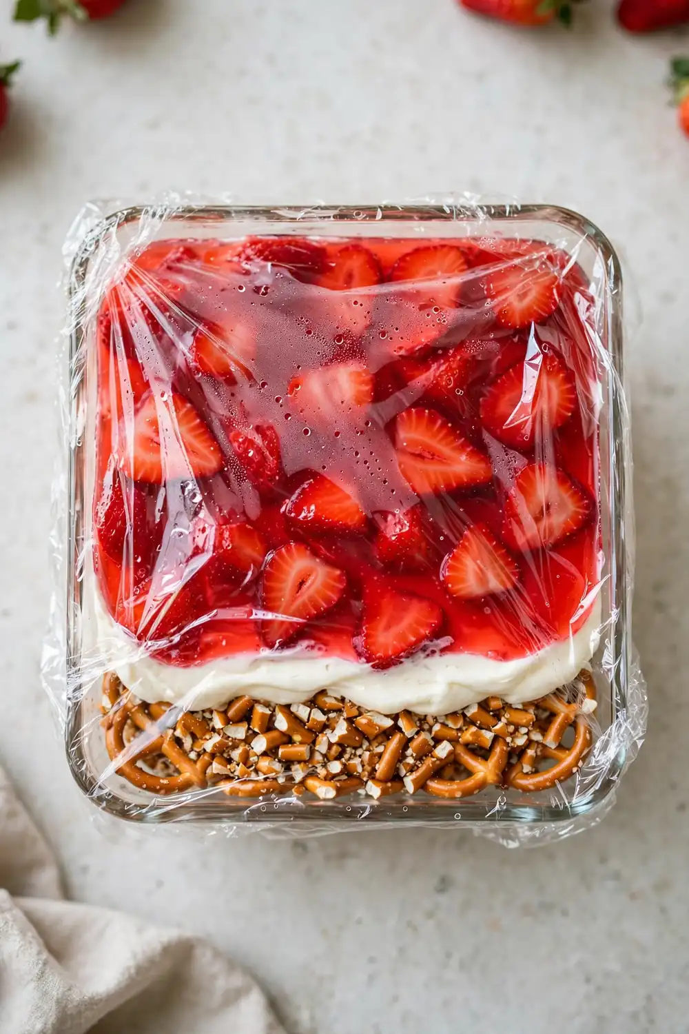 Make ahead dessert dish covered for chilling