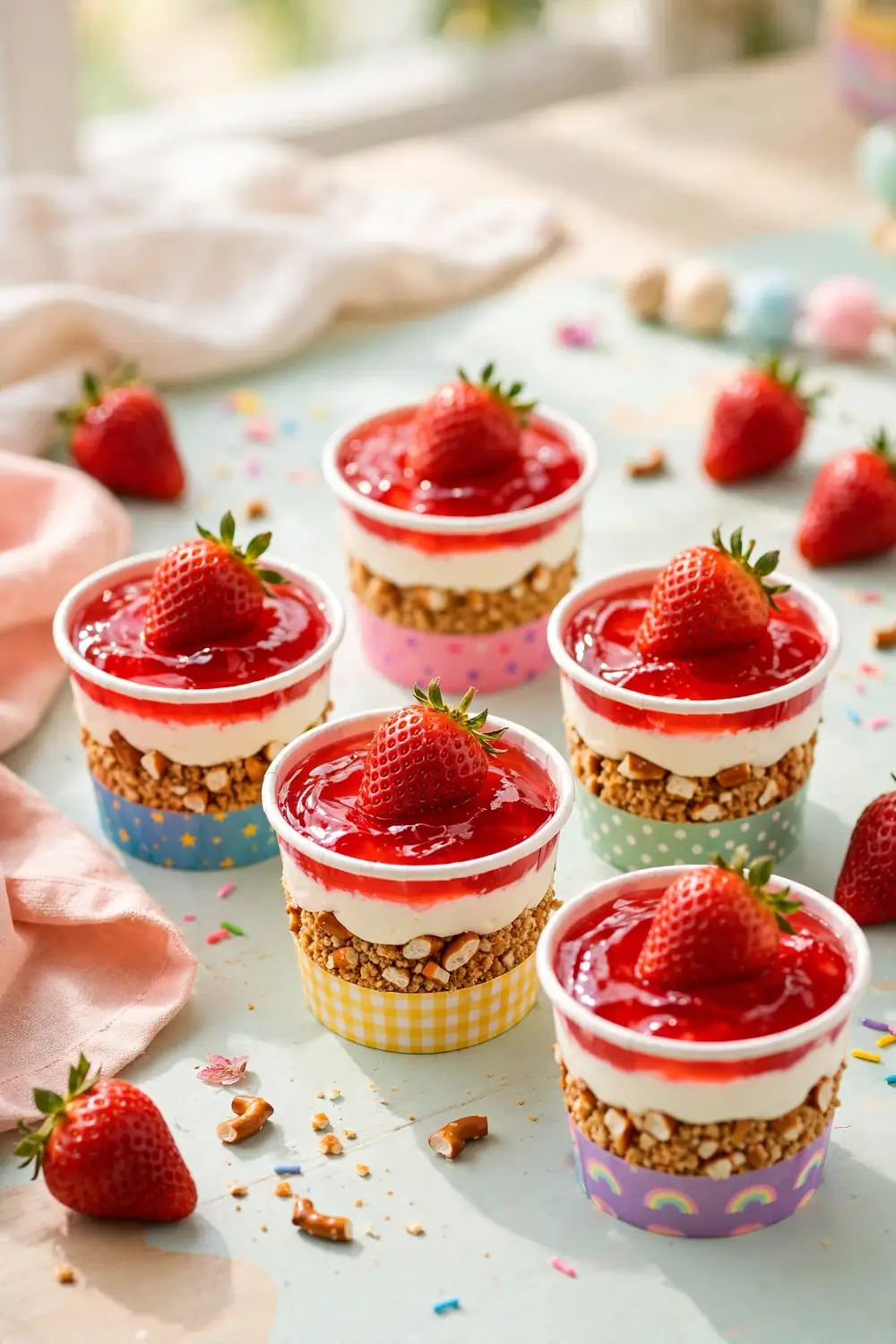 Kid friendly dessert cups in colorful paper cups