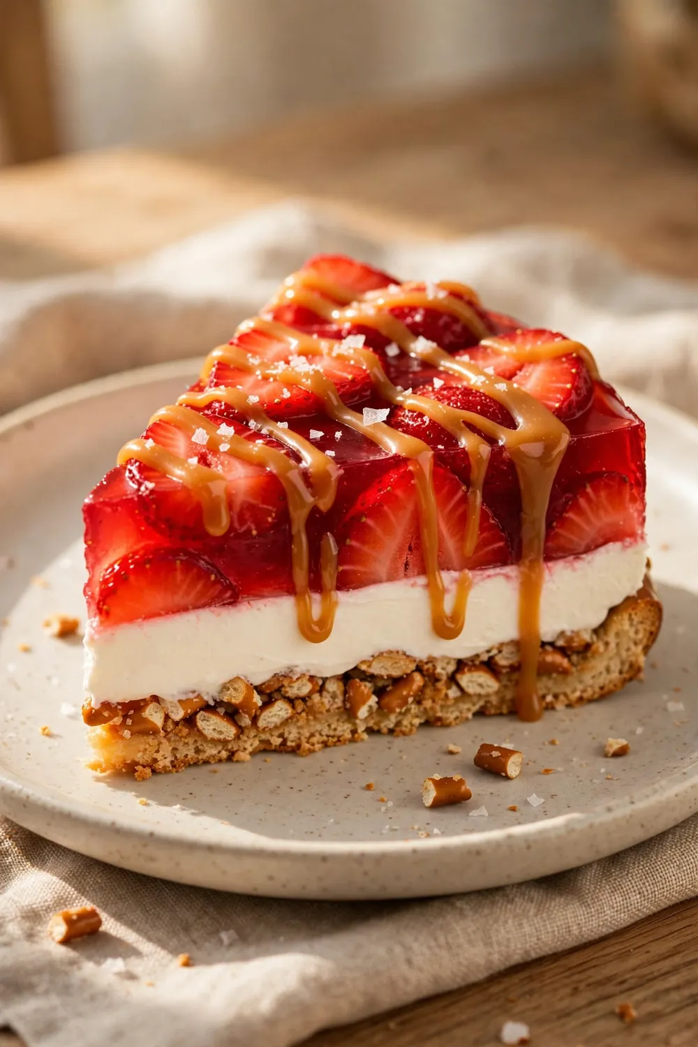 Dessert slice with salted caramel drizzle