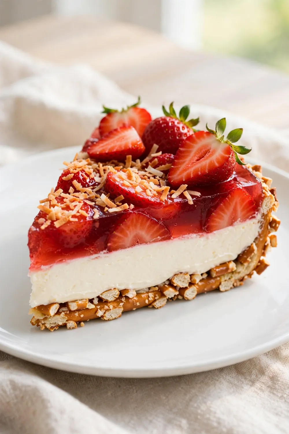 Dessert slice with toasted coconut flakes