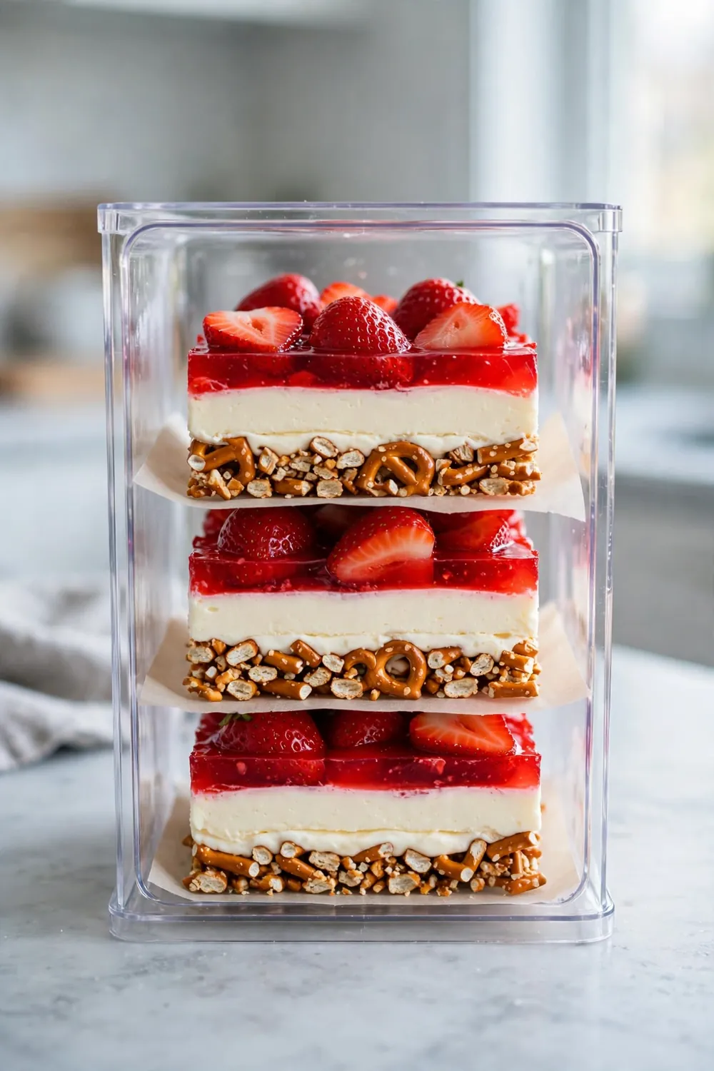 Freezer friendly dessert squares in a container