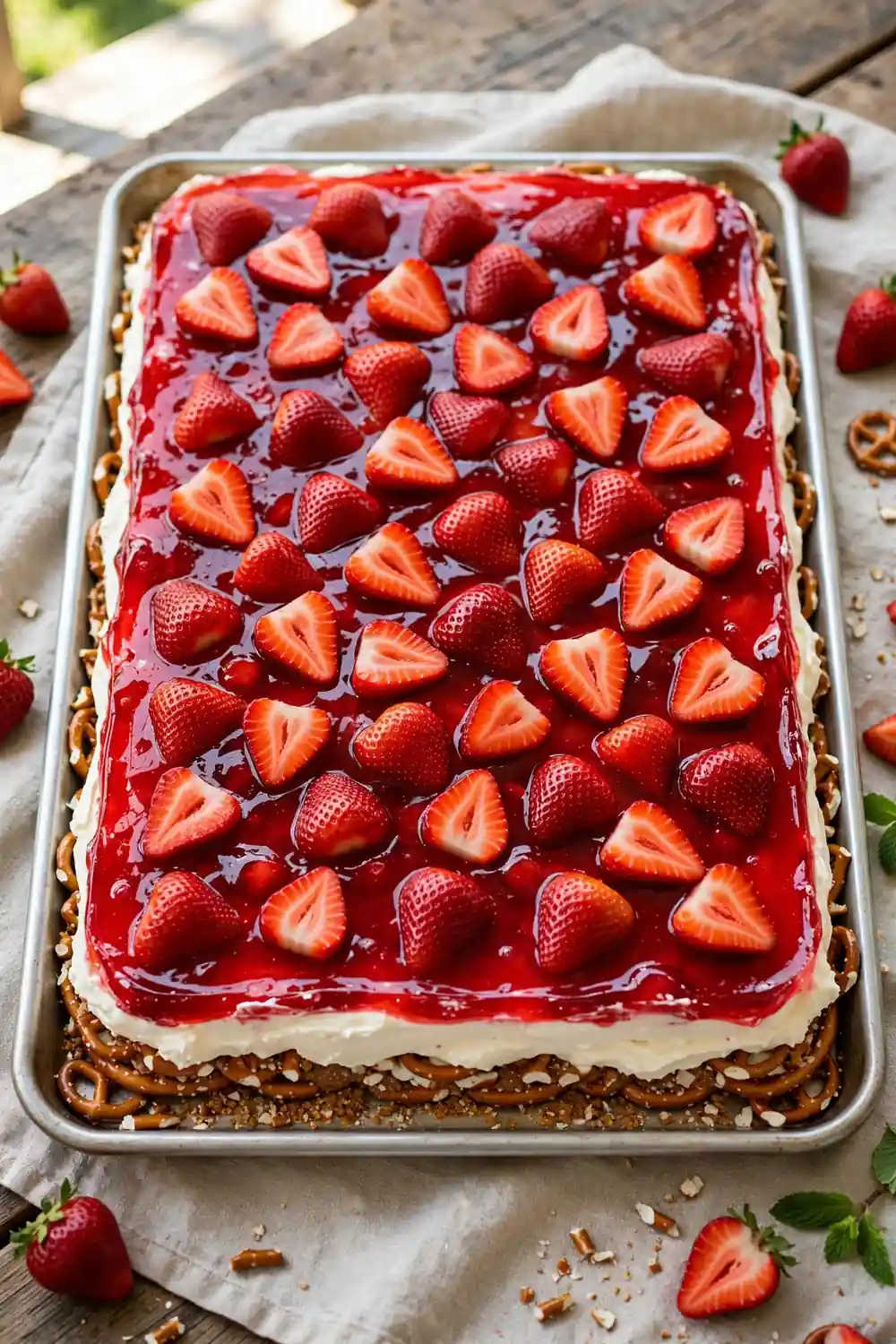 Crowd sized sheet pan dessert with strawberries