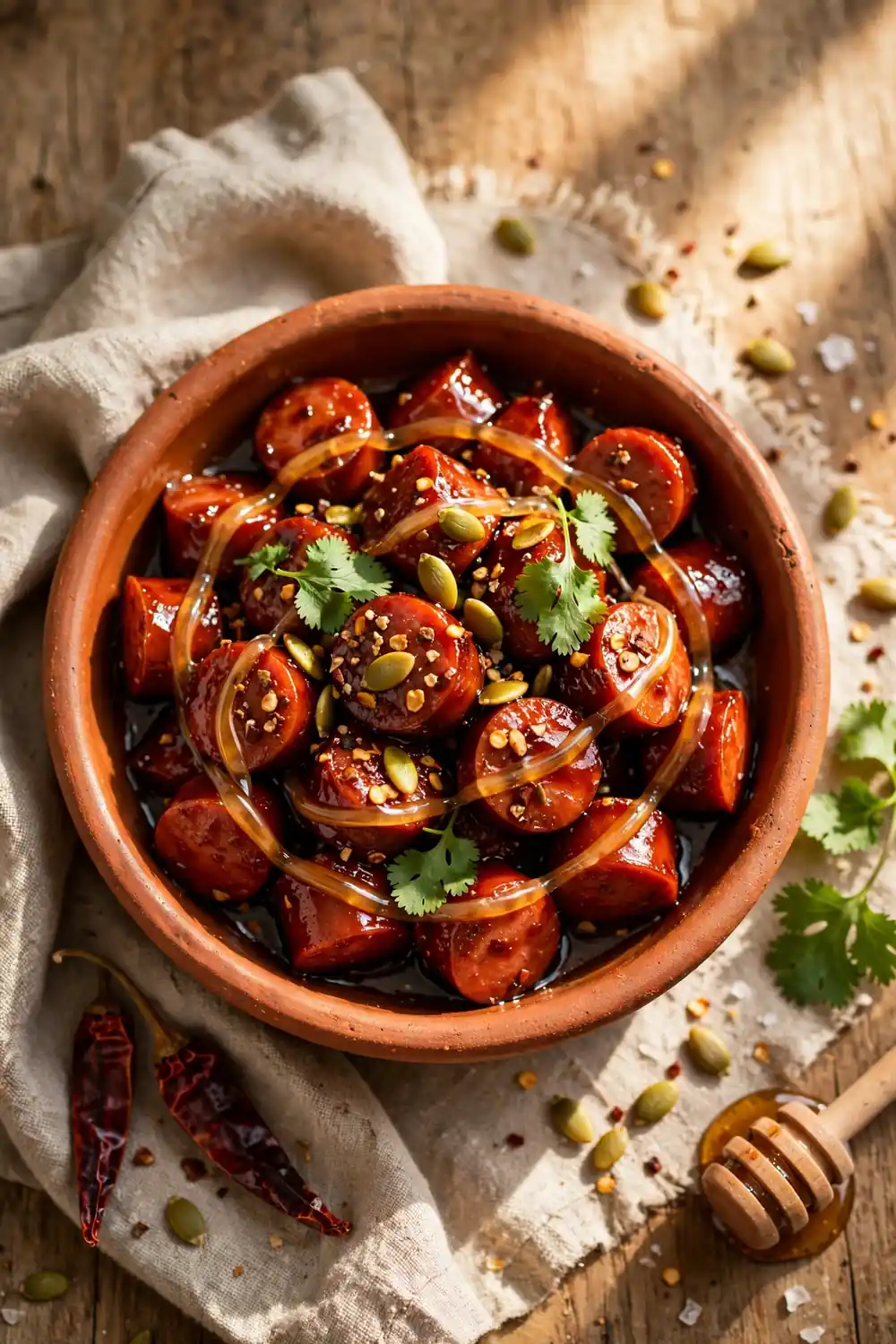 Chipotle honey kielbasa bites in a bowl