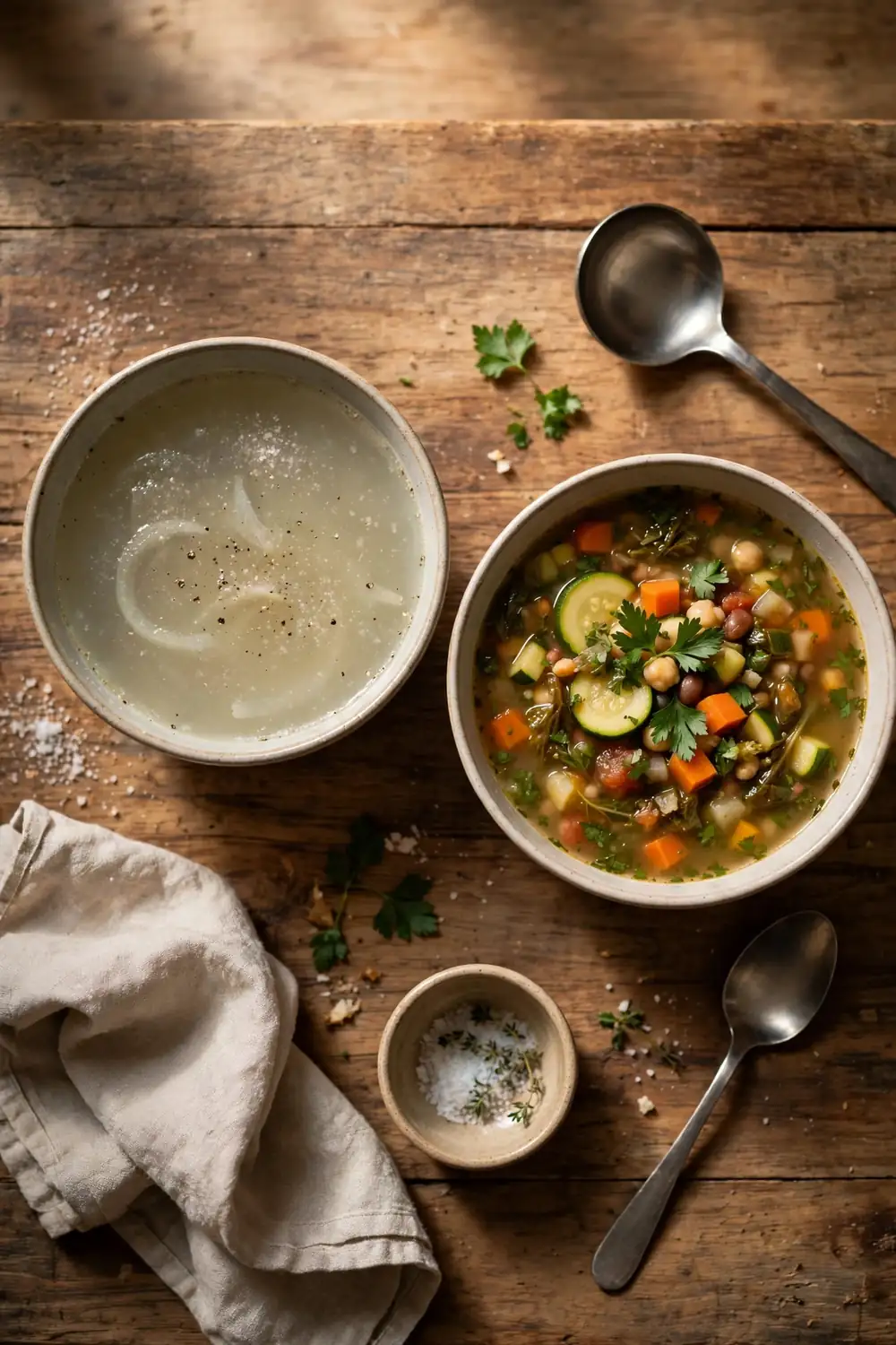 Salty soup beside balanced soup
