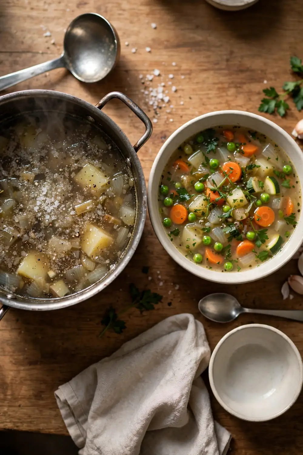 Salty soup beside balanced soup