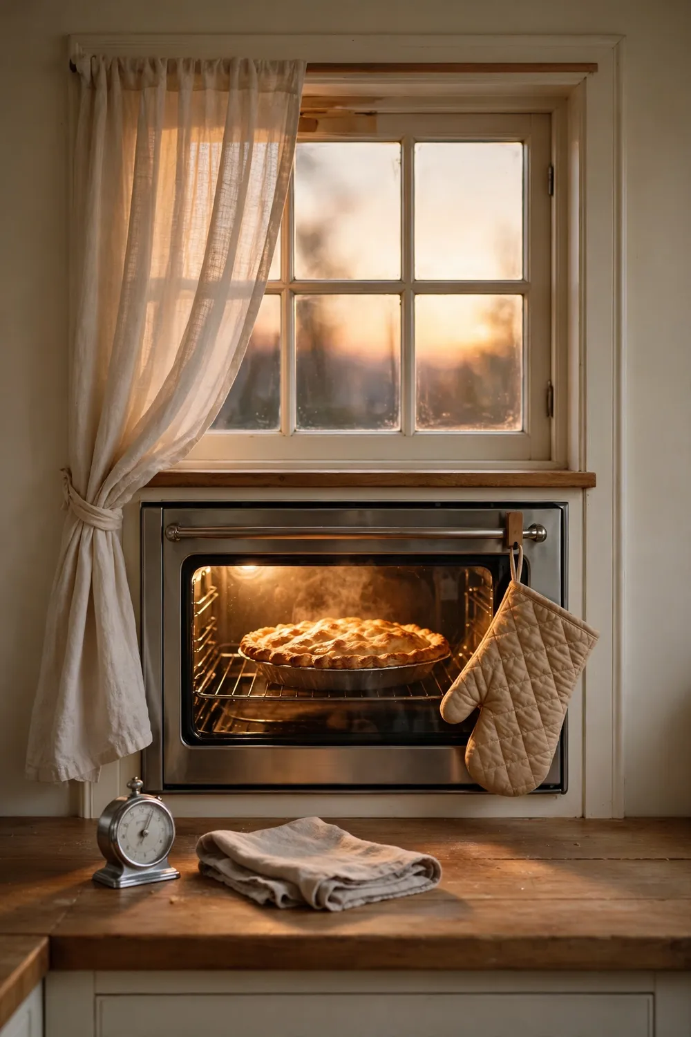 Pie baking in an oven