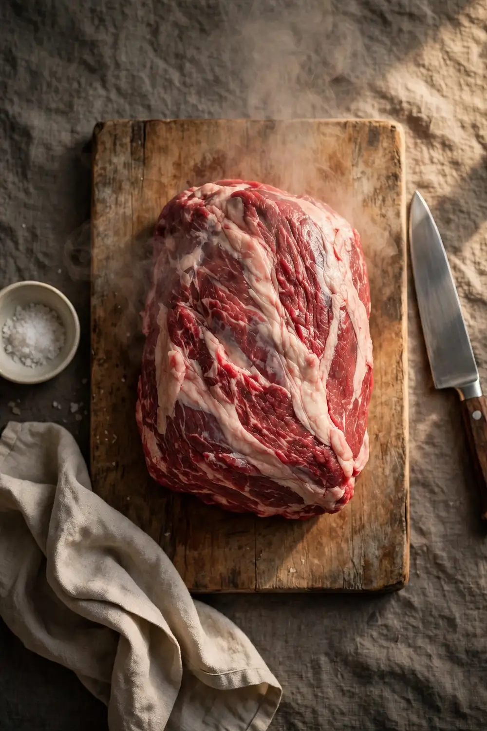Raw chuck roast on a cutting board