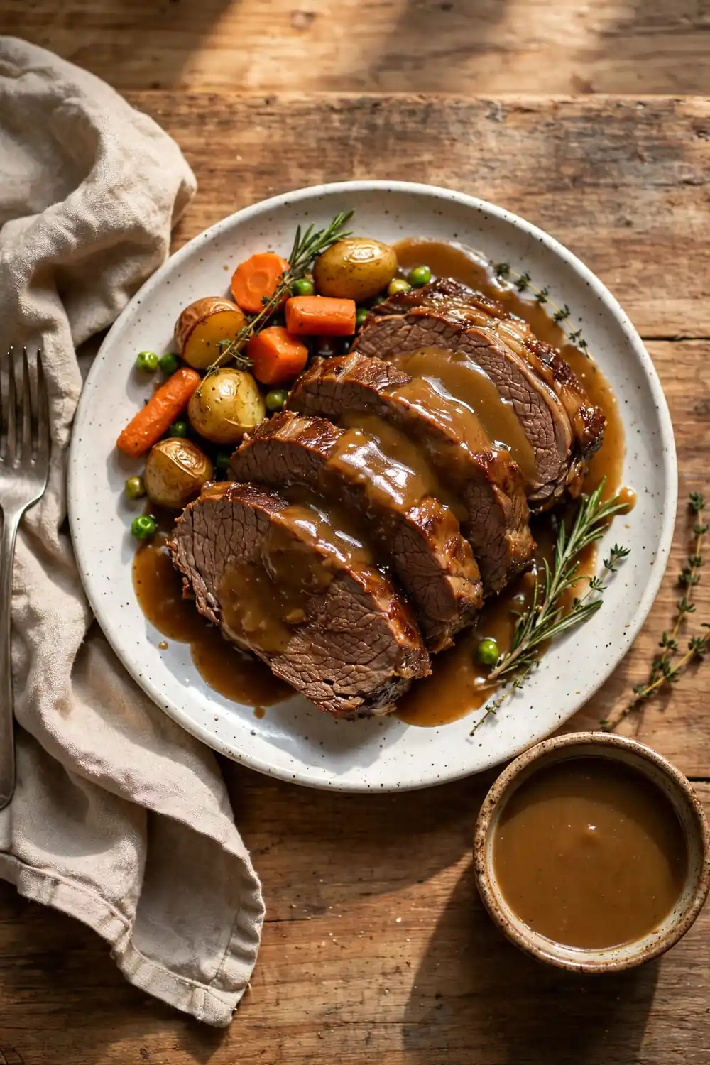 Tender pot roast slices on a plate