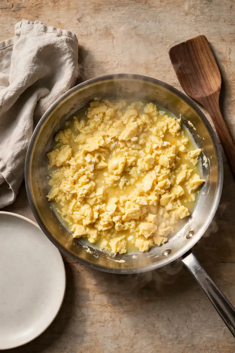 Watery eggs in a pan