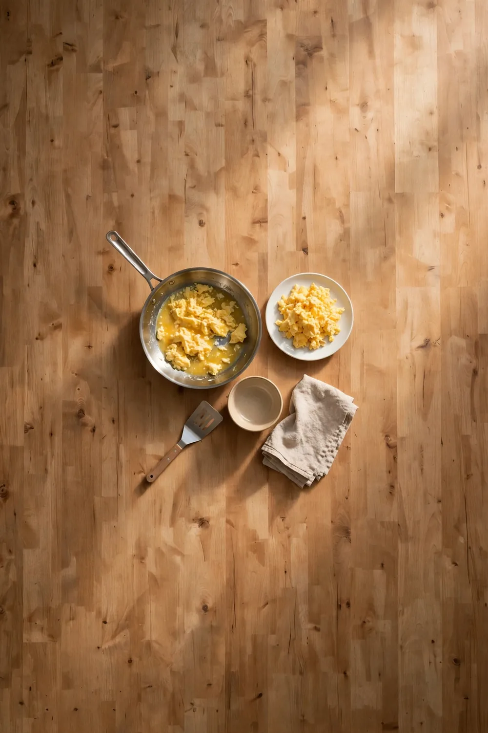 Watery eggs beside fluffy scrambled eggs