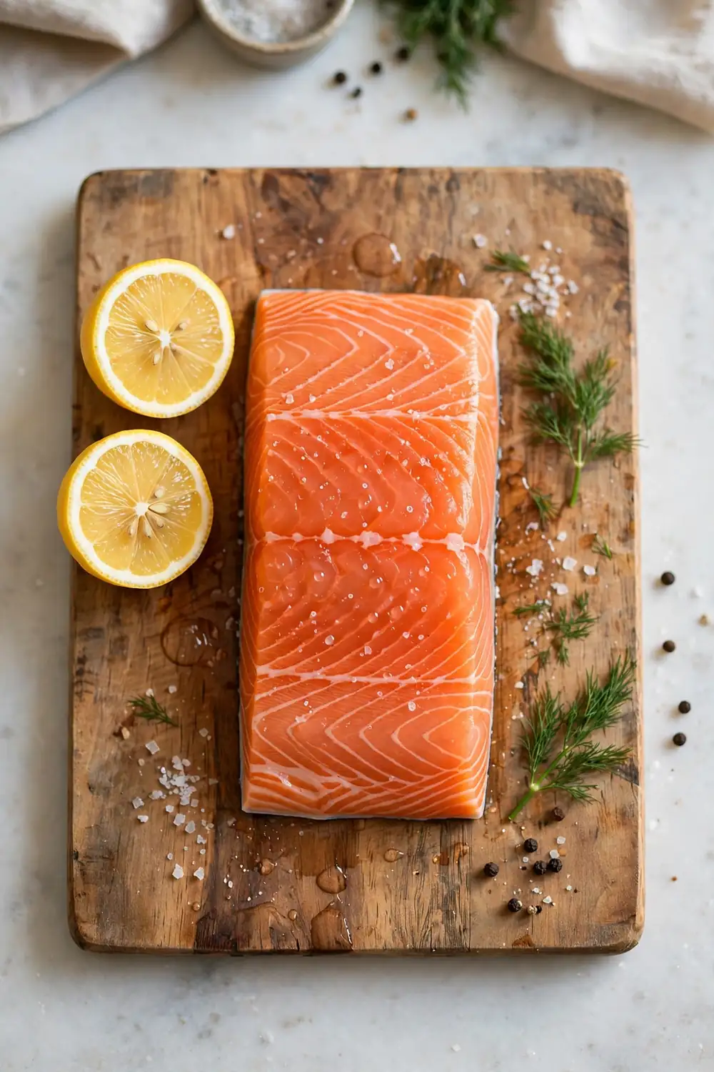 Fresh raw salmon fillet on a cutting board